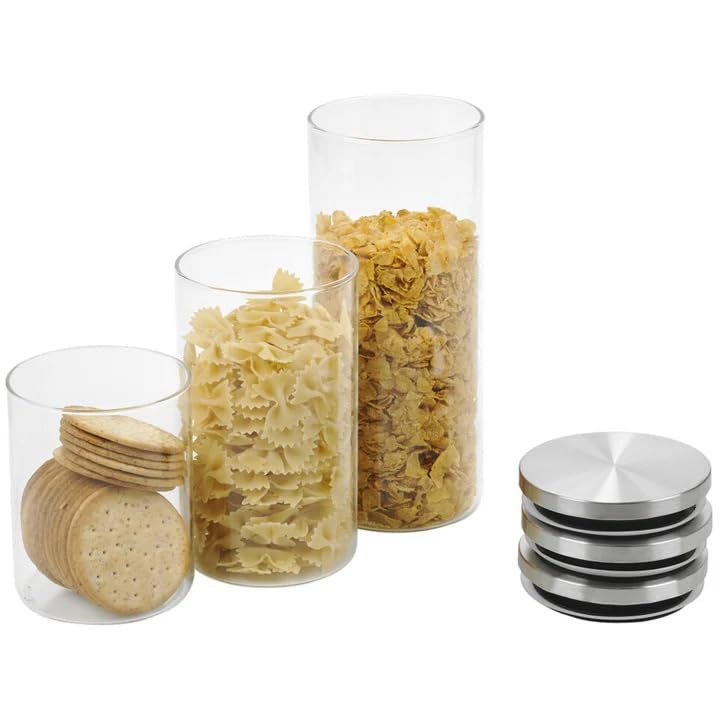 Set 3 Barattoli Vetro Ermetici con Coperchio Metallo - 650ml 950ml 1400ml - Contenitori Cucina per Pasta Cereali Biscotti