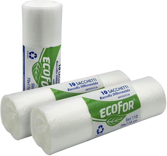 FercasaShop® 350 TRANSPARENT garbage bags, size 70x110 cm, 110 Litre capacity, bags for separate waste collection, 35 rolls of 10 pieces