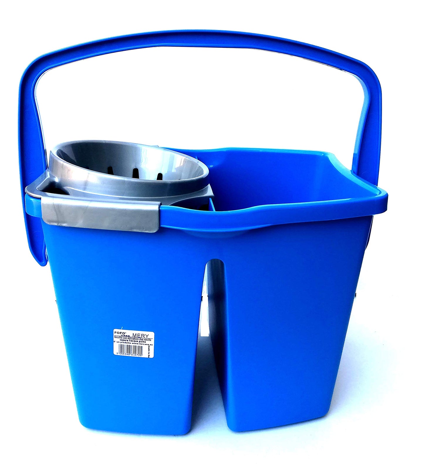 Double-basin bucket with 14-litre wringer. 2 x 7-litre tubs.