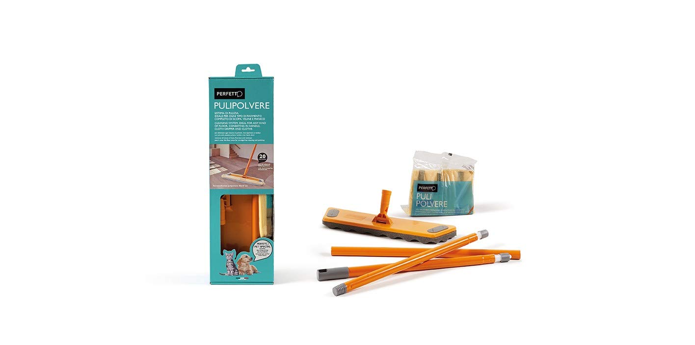 Dust collector, dust cleaner, floor cleaning tool complete with 20 + 60 nets cm.45X22 soaked in 100% biodegradable mineral oils. Effective and practical item for household cleaning.