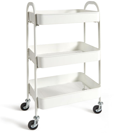 Perfect Plus Metal Laundry/Kitchen Cart with Wheels Coll. Lino - White