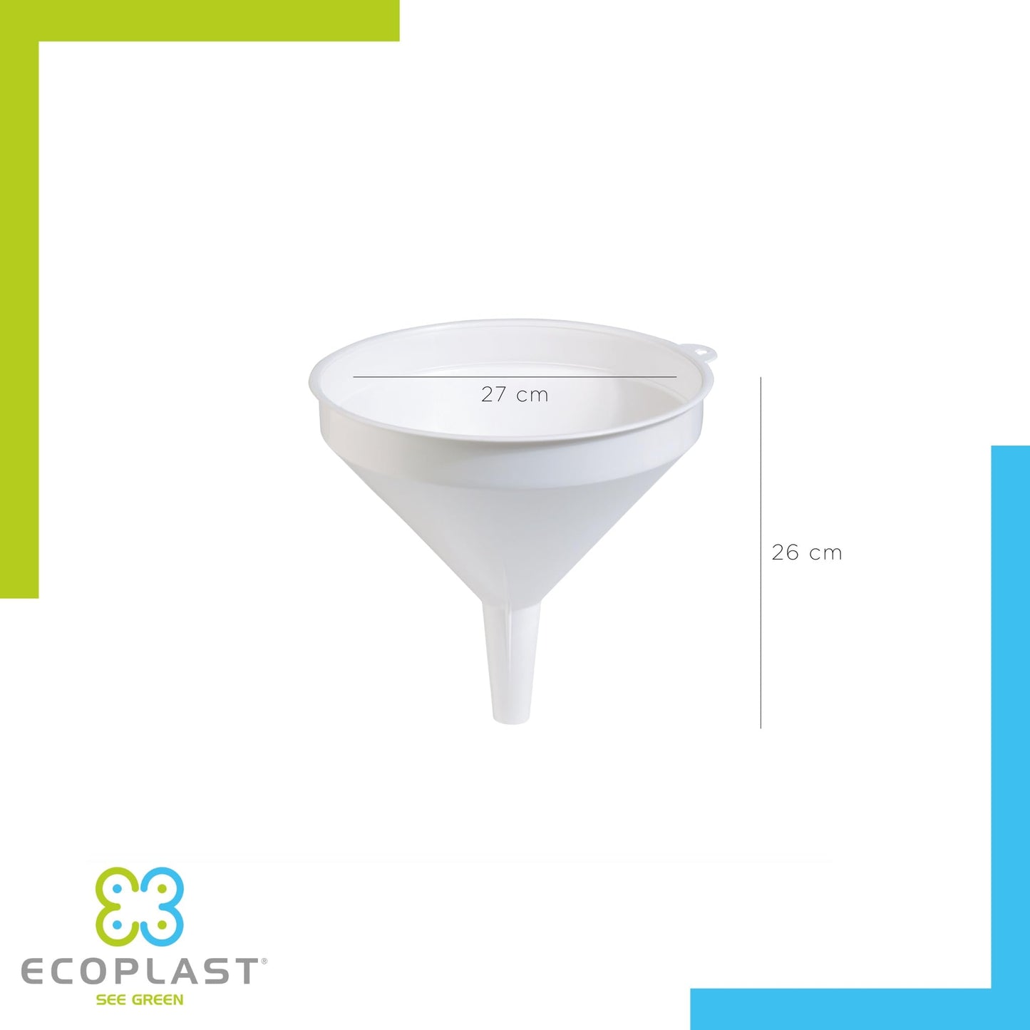 Ecoplast | 26cm Plastic Kitchen Funnel, White, Made in Italy