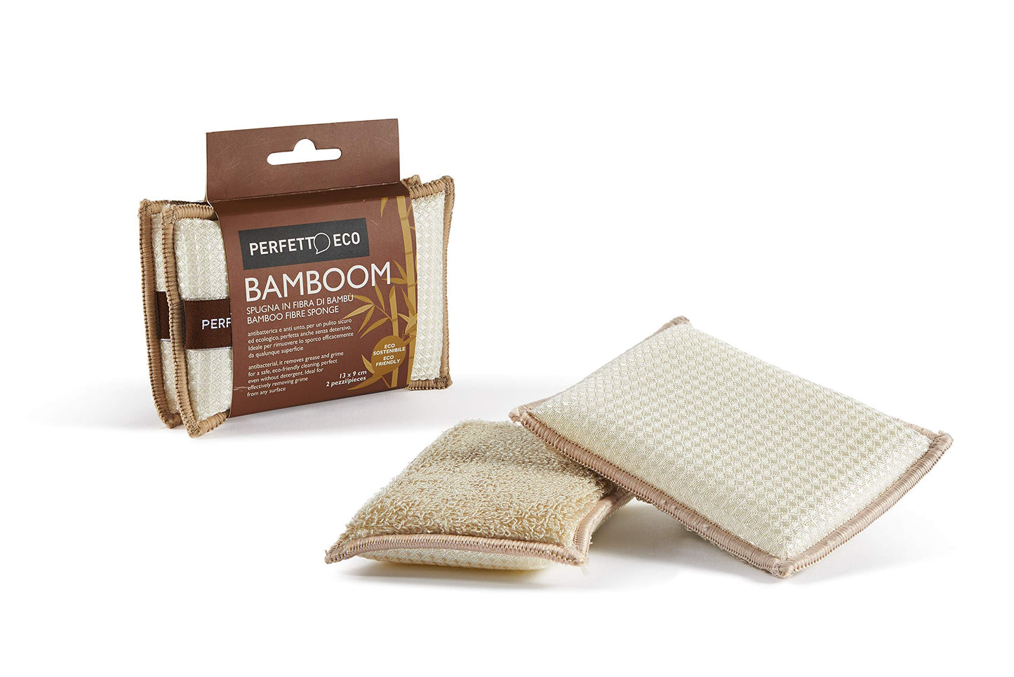 Eco Bamboom Sponge, Bamboo, Multicolored, 13 X 9 X 2.5 Cm, 2 units