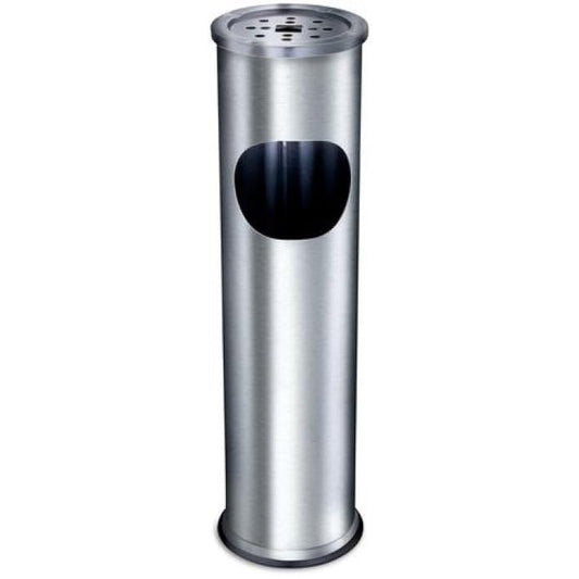 Stainless Steel Round Floor Ashtray, 15 cm Diameter, 56 cm Height, for Indoor and Outdoor Use. Available in 2 colors.