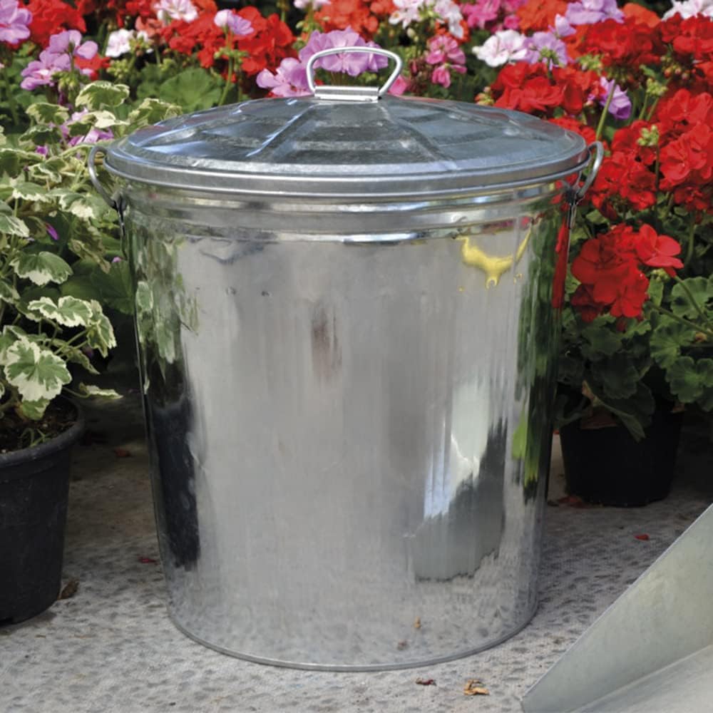 FERCASASHOP® - Waste Bin with Lid, Diameter 42 cm, Height 49 cm, Zinc, Capacity 62 Liters, Basket, Rubbish Bin, for Garbage, Bin with Handles