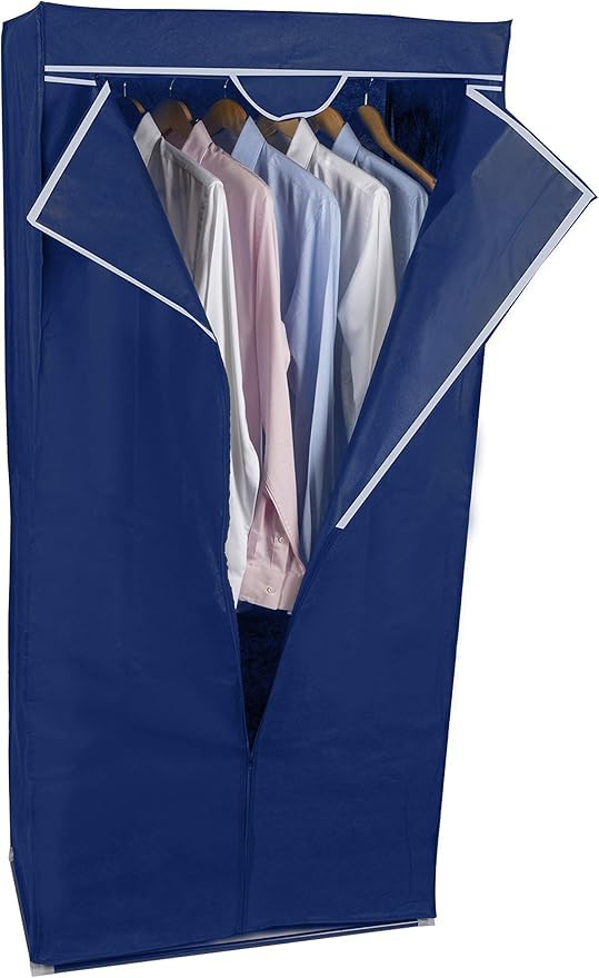 FERCASASHOP Wardrobe with Metal Frame, Space-Saving Cabinet with TNT Fabric Covering, Zip Closure and Camping Clothes Rail, Dimensions 70 x 50 x 160 cm (Blue)