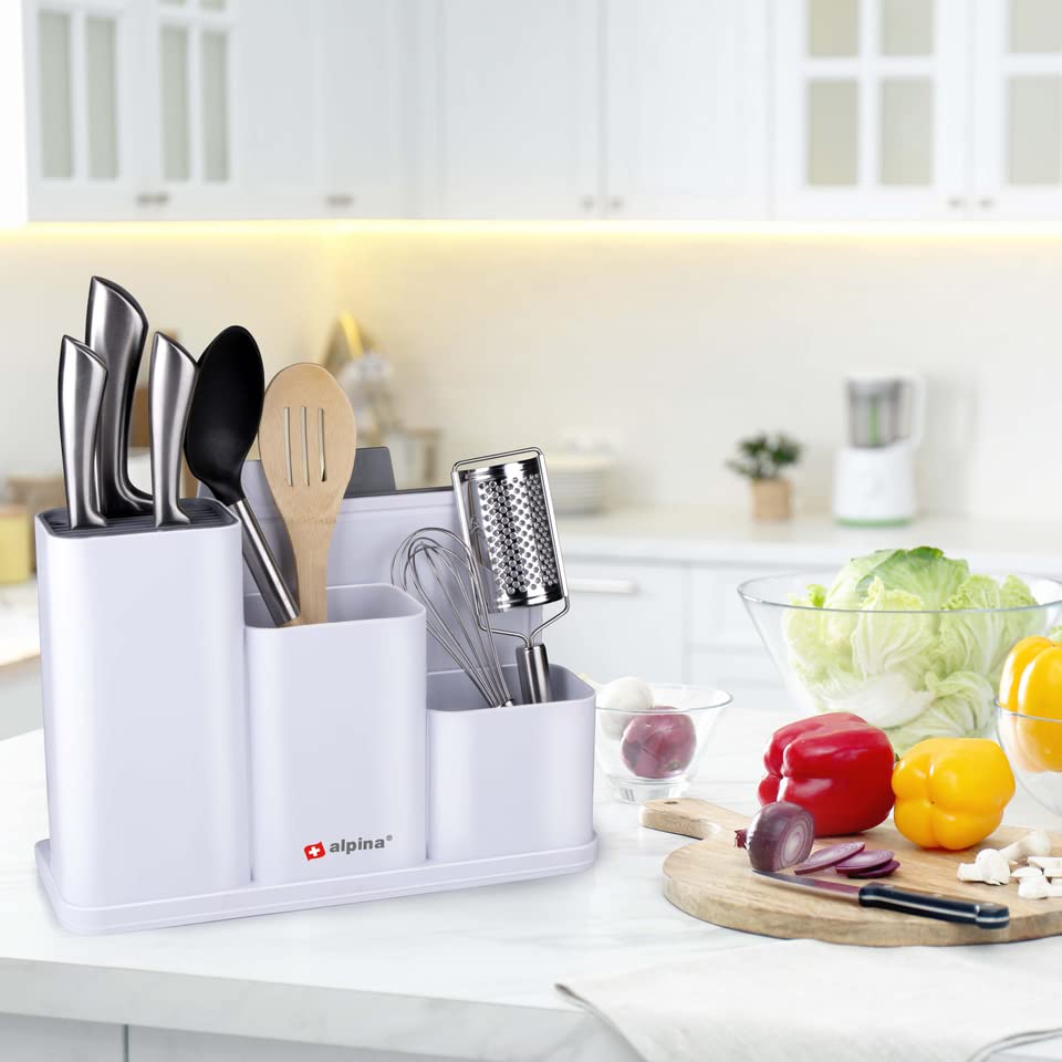 Alpina Kitchen Organizer with Cutting Boards, 34 x 13 x 23 cm, Dishwasher Safe, White