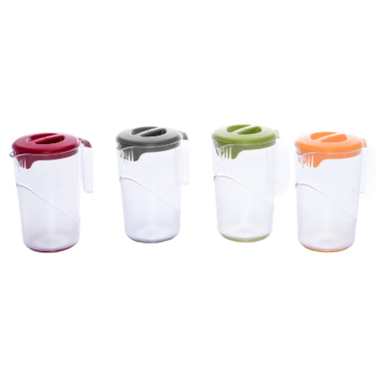 Plastic Carafe with Lid, 1.5L Jug in Assorted Colors Red/Dove Grey/Pale Green/Acid Green