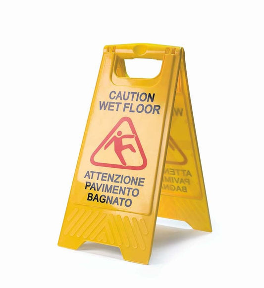 Cartello Segnaletico Pavimento Bagnato Pieghevole - Wet Floor Salvaspazio per Uffici e Negozi