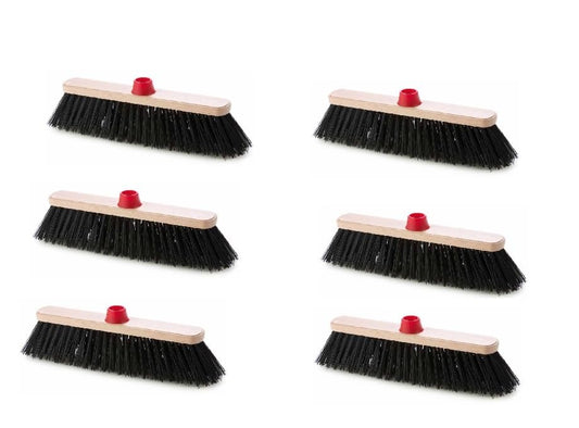 FercasaShop® Set of 6 Industrial Outdoor Brooms for Gardens, Balconies and Driveways, Sturdy with Thick and Stiff Bristles, Width 27.5 cm, Multicolored