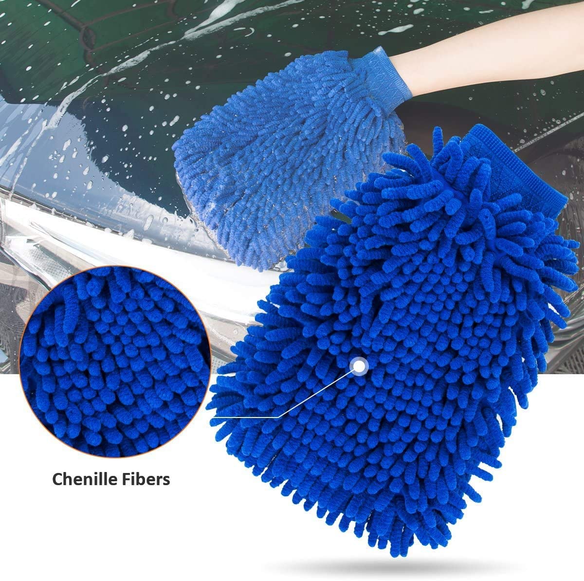 Chenille Microfiber Car Wash Gloves - 4-Pack for Professional Maintenance - Kitchen and Car Cleaning