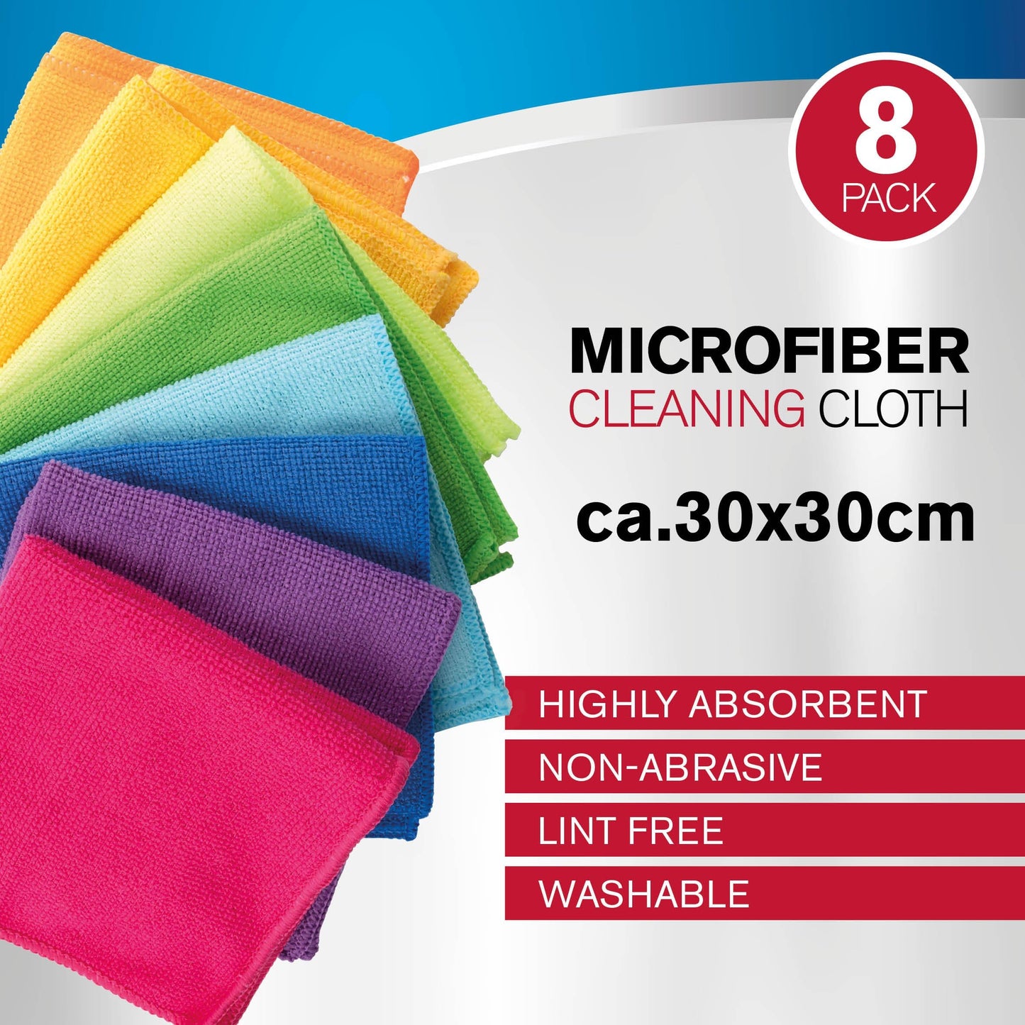 FERCASASHOP® Microfiber Cleaning Cloths 8 Pack, Lint-Free & Streak-Free Dishcloths, Washable Reusable Towel for Home, Kitchen, Car, Glass, Floors 30cm x 30cm