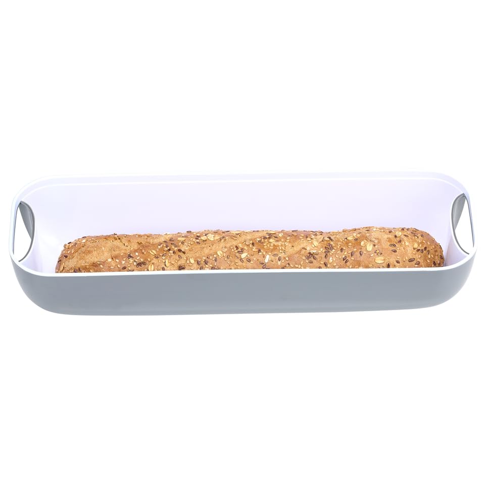 Alpina Bread bin with lid/bamboo cutting board, handles, 40 x 12.2 x 8.5 cm, grey