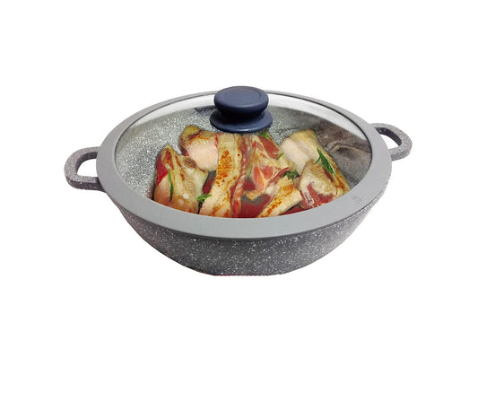 Tegame wok con coperchio in vetro diam.32 cm con manici