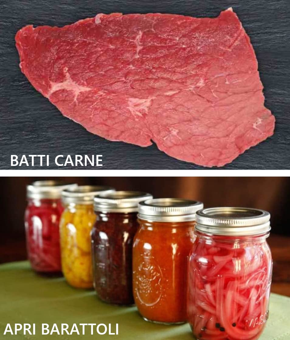 garlic press, meat tenderizer, fish scraper, bottle opener, olive stoner, nutcracker, jar opener, meat grinder, vegetable mincer with spoon, 14 functions, Italian products, CREATIONS i Colori nel Cuore