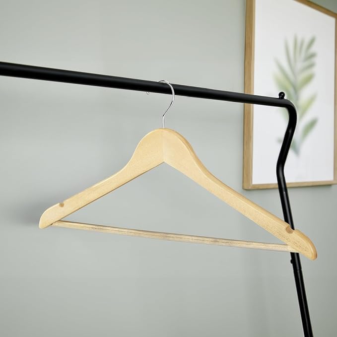 FERCASASHOP Wooden Hangers, Set of 15, 42 cm, with Grooves, 360° Swivel Hook and Non-Slip Trouser Bar
