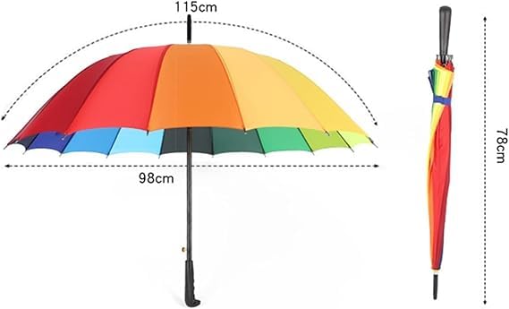 FERCASASHOP® Rainbow Umbrella, 16 Ribs, Multicolor, Windproof, Lightweight, Unisex