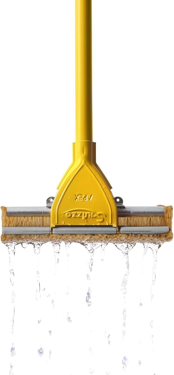 FercasaShop® Floor Mop with Lever System, Ultra-Absorbent Sponge 28 cm, Yellow Painted Iron, for All Floor Types + 1 Replacement Included