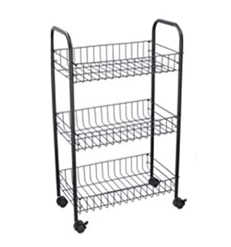 Carrello Cucina Carrellino Trolley Multiuso Porta Frutta Portaverdura Portatutto Carrello Salvaspazio in Metallo con 3 Cestini Rettangolari 4 Ruote 3 Colori 41 x 26 x 64 cm