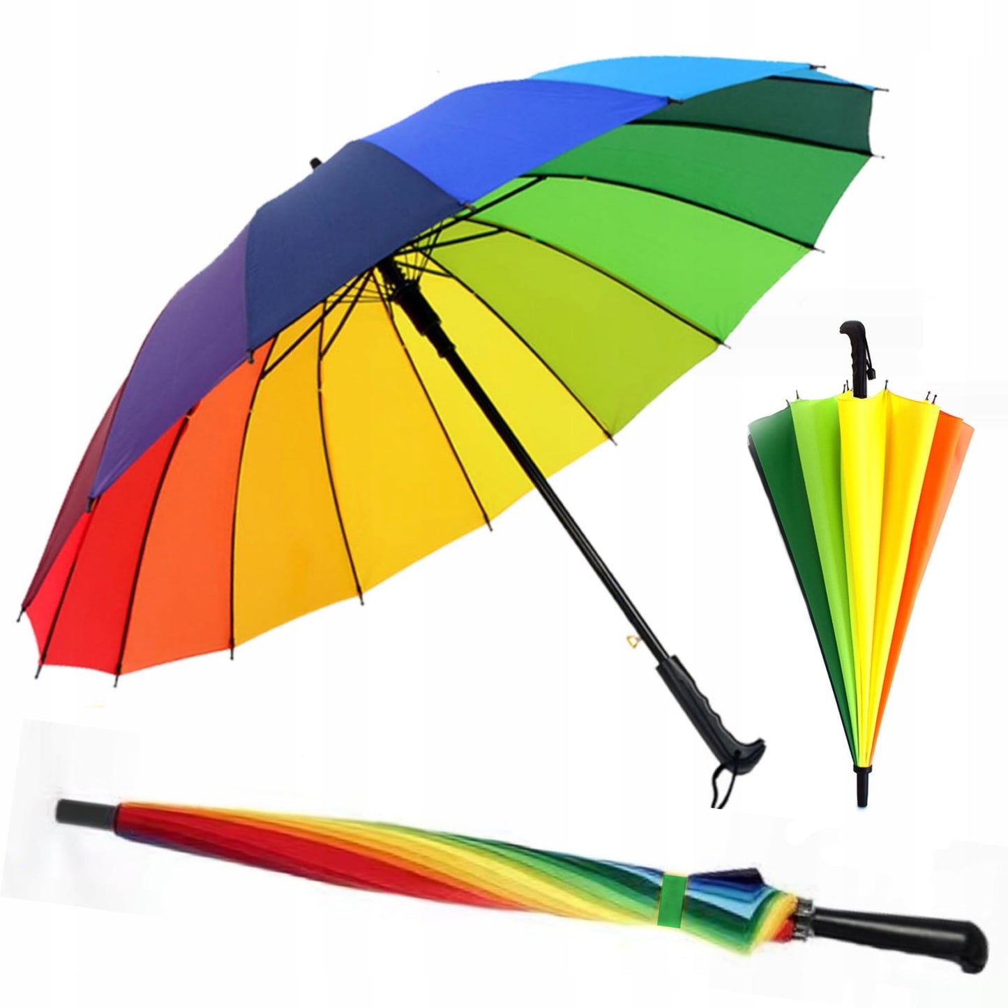 FERCASASHOP® Rainbow Umbrella, 16 Ribs, Multicolor, Windproof, Lightweight, Unisex