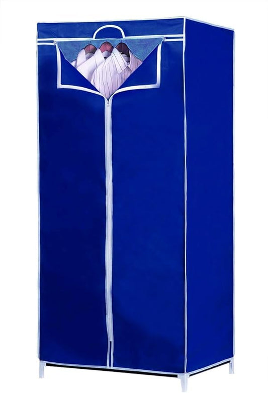 FERCASASHOP Wardrobe with Metal Frame, Space-Saving Cabinet with TNT Fabric Covering, Zip Closure and Camping Clothes Rail, Dimensions 70 x 50 x 160 cm (Blue)