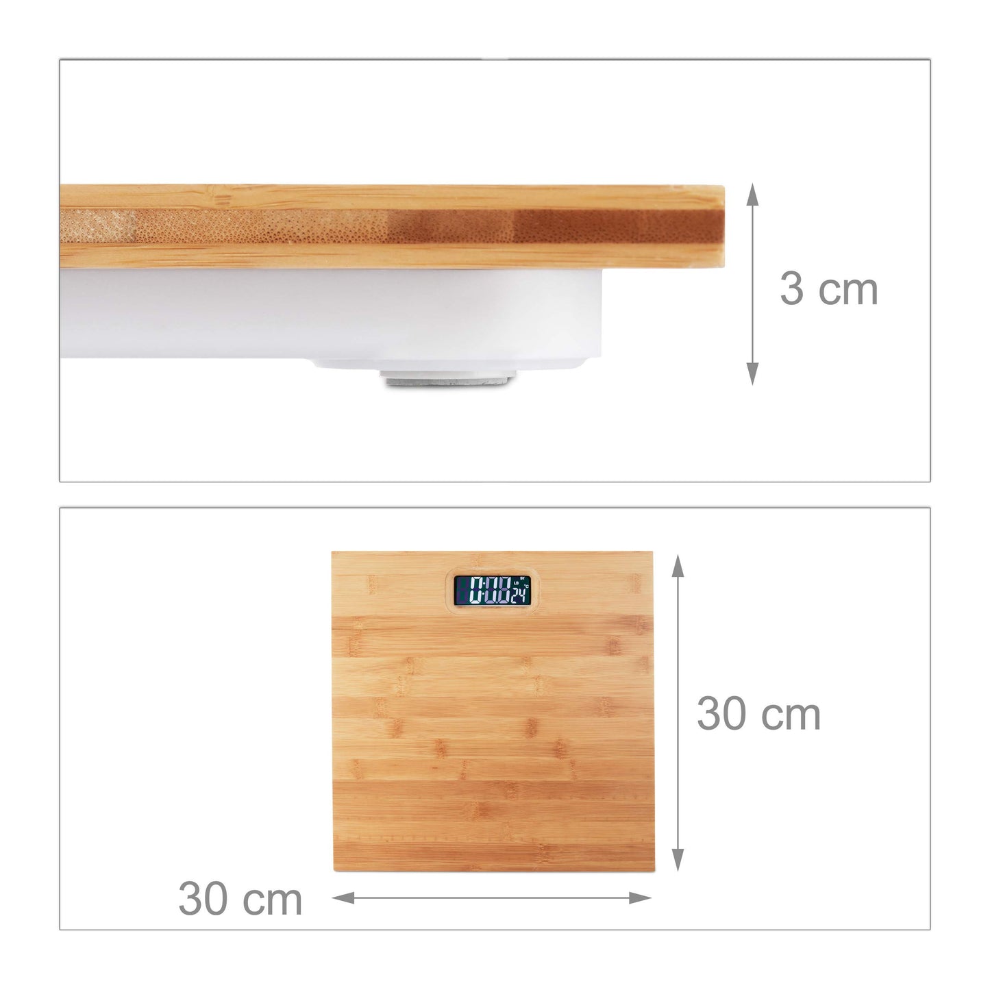 Digital Bathroom Scale, Maximum Load 180 kg, Battery Powered, Personal Weighing Scale, HxWxD: 3 x 30 x 30 cm, Brown