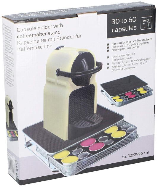 Cassetto Porta Capsule Caffè 30-60 Posti con Piano Poggia Macchina - Metallo Silver