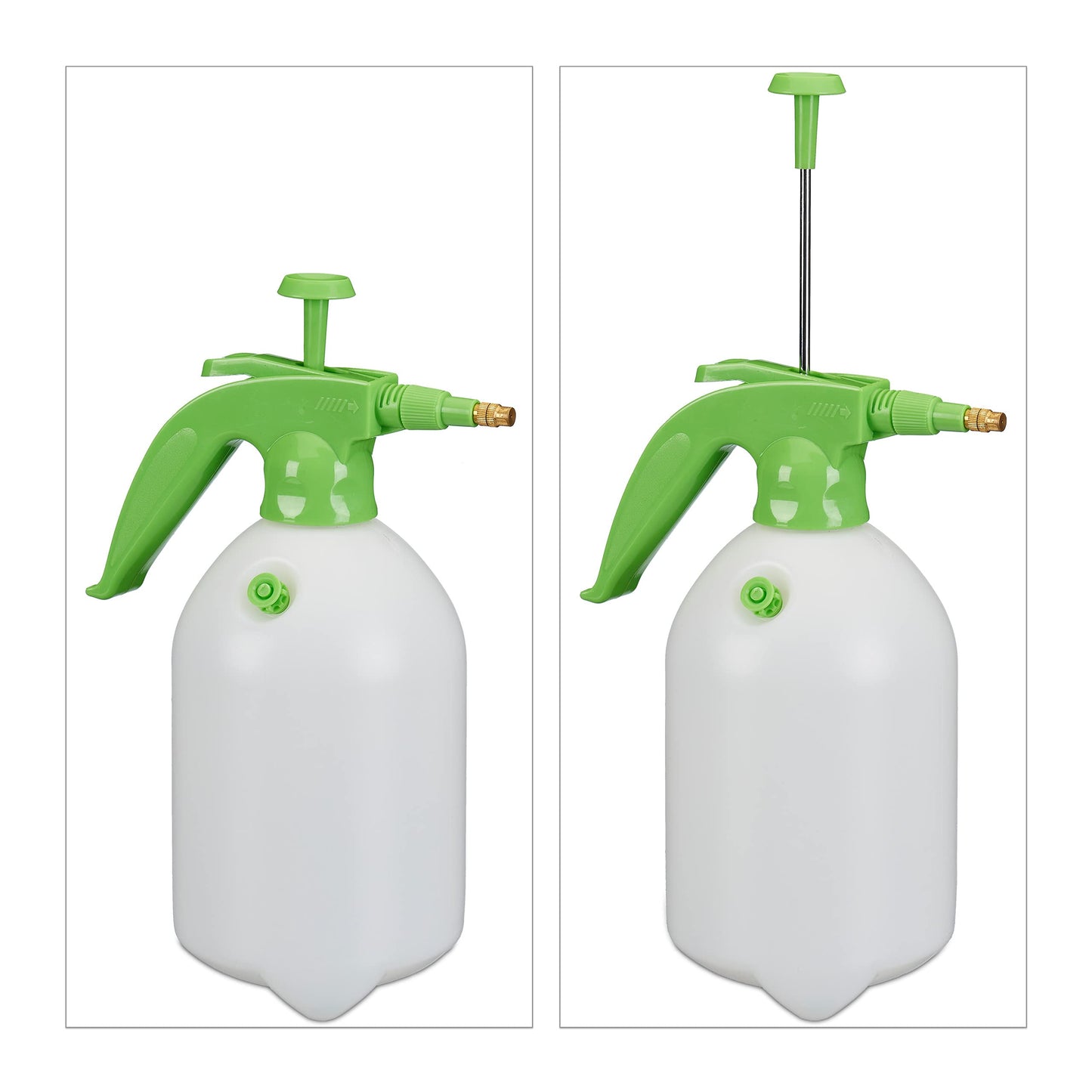 Relaxdays 2-Litre Pressure Sprayer, Adjustable Nozzle, Water and Weed Killer, Garden Sprayer, White/Green