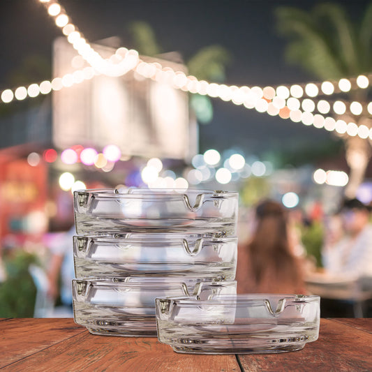 Set da 4 Posacenere in Vetro, Porta Cenere per Casa e Bar, Supporto per Sigarette, HxD: 3,5x11 cm, Trasparente