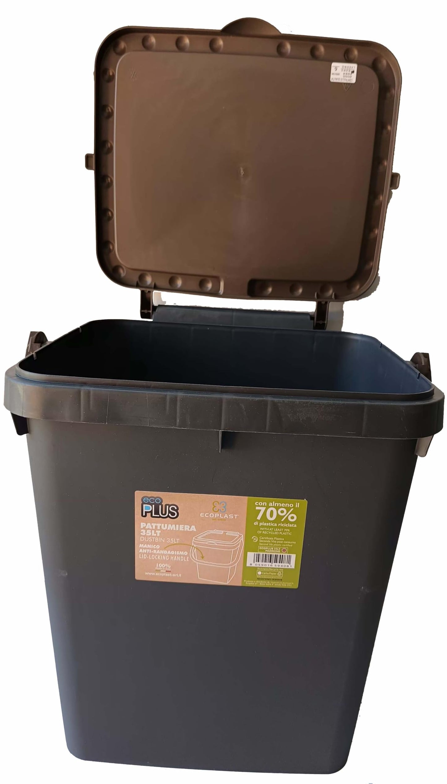 FERCASASHOP Waste Bin for Separate Collection, Rubbish Bin for Recycling, 35 Litres, Brown, 43 x 36 x 43.5 cm, Book-Style Opening