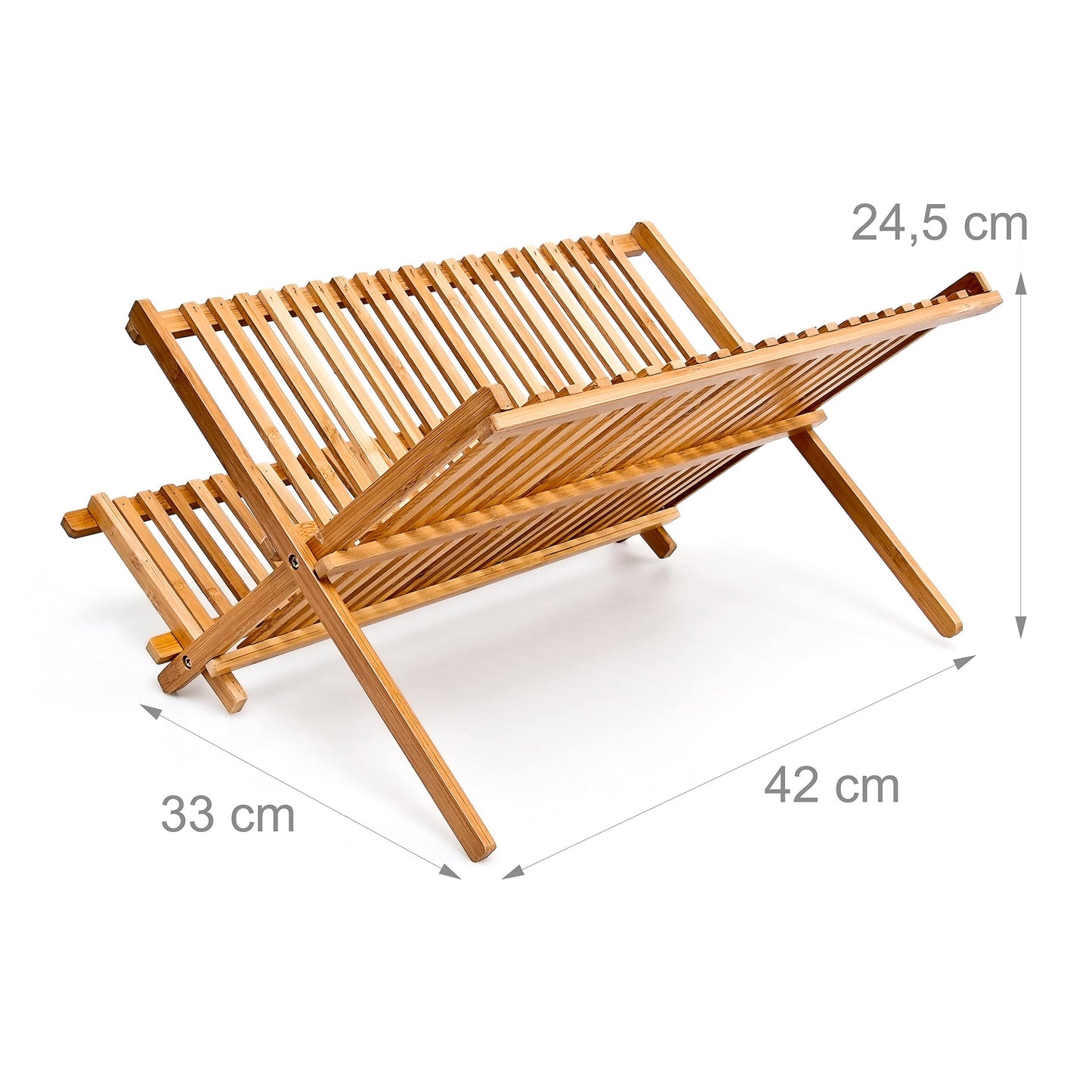 Relaxdays Bamboo Dish Drainer, Two-Tier, Foldable