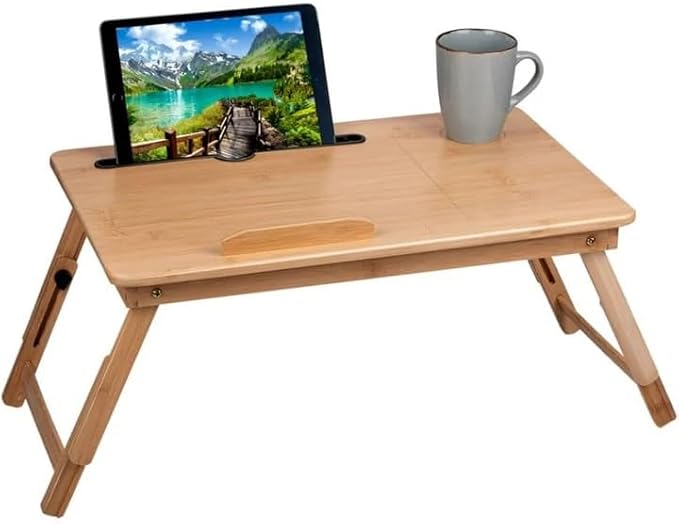 Tavolino Porta Tablet Vassoio Regolabile in Bambù per Letto e Divano