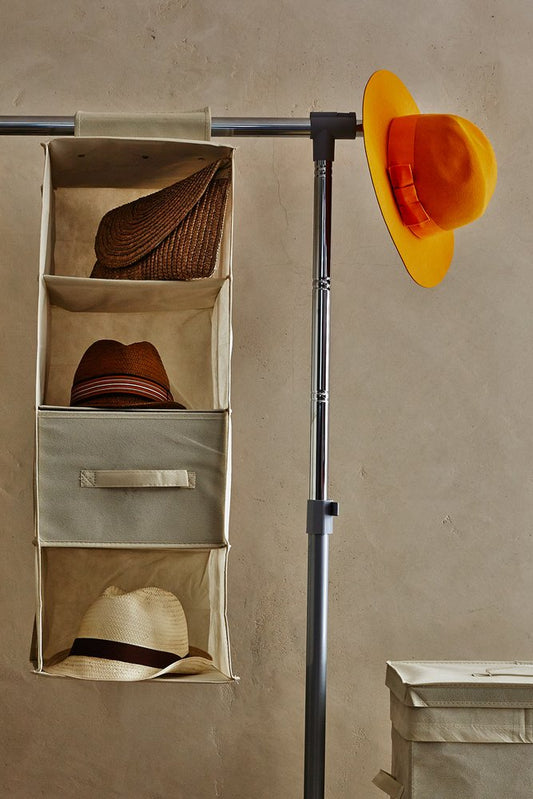 Contenitore Verticale Tnt 4 Ripiani, Tessuto, Ecru, 30.0x30.0x84.0 Cm