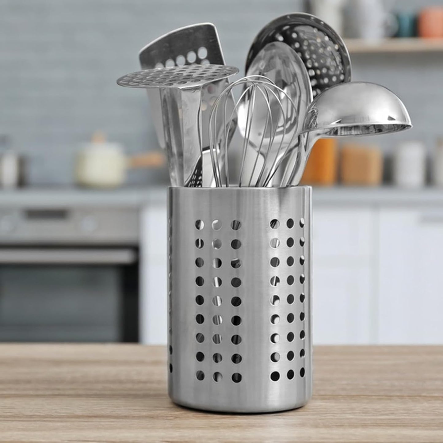 FERCASASHOP Metal Cutlery Holder, Set of 2, 16x10 cm and 18x12 cm, Silver Utensil Holder for Chopsticks, Knives, Forks, Scissors