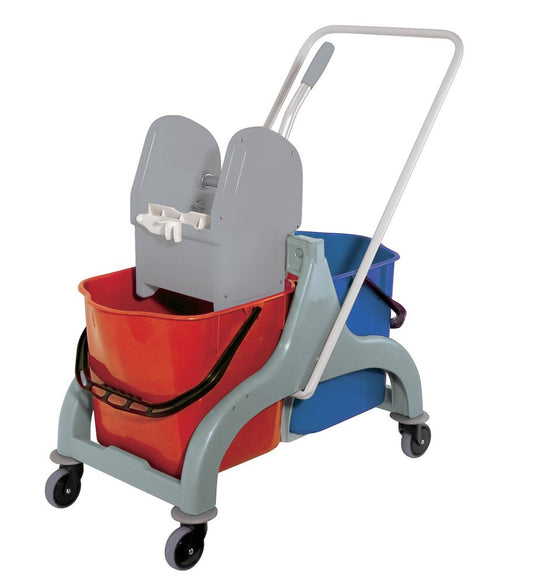 Professional cleaning trolley 34 litres 2 buckets and wringer, Multicoloured
