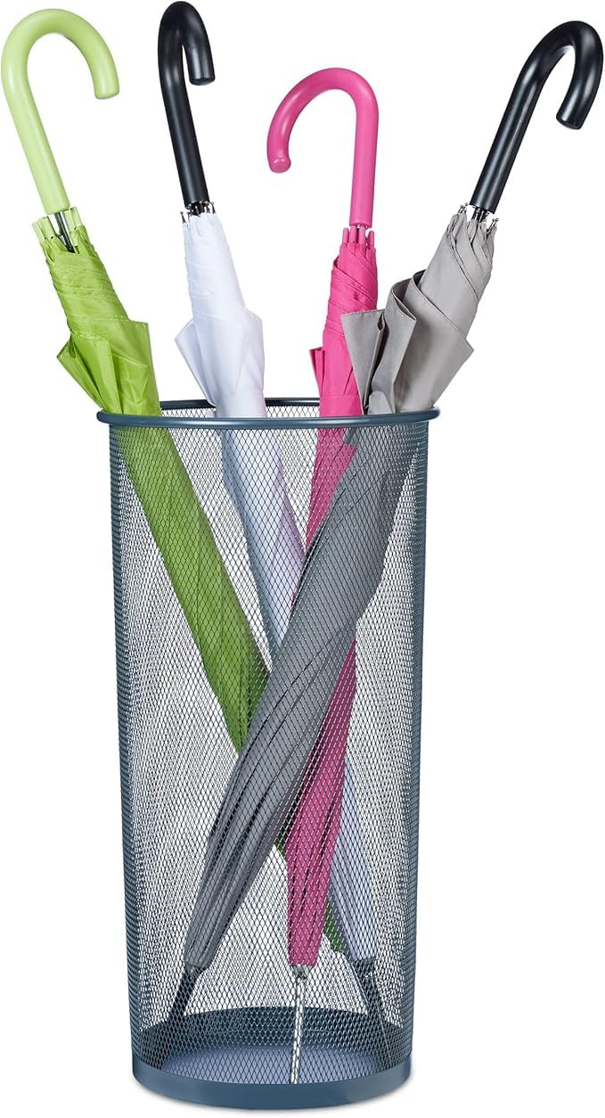 Portaombrelli in Filo di Metallo Nero, 50 cm Altezza, 28 cm Diametro