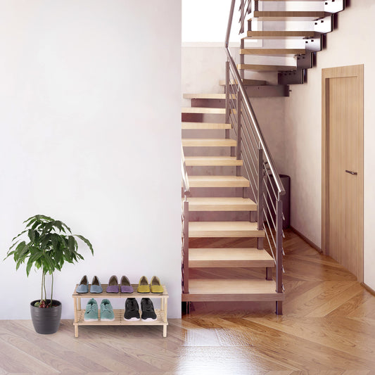 Scarpiera Bassa Legno Naturale 2 Ripiani 63x29,5cm - Porta Scarpe 4 Paia Salvaspazio