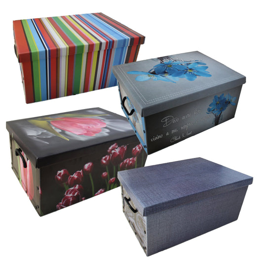 4-PIECE SPACE-SAVING CARDBOARD CONTAINER BOXES 50 X 40 X 25 CM FOR LAUNDRY, OBJECTS OR CLOTHES