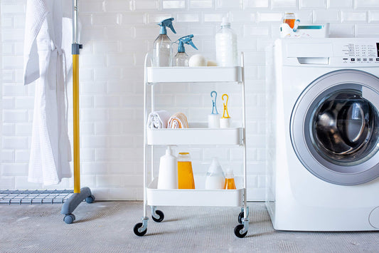 Carrello Metallo Lavanderia 3 Ripiani con Ruote - Organizer Multiuso Bianco 43x30x80cm