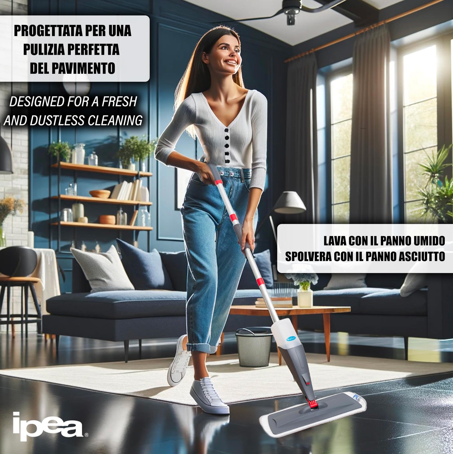 Aluminum Spray Mop with Microfiber Cloth - Super Lightweight - Spray Mop with Bottle for Washing Floors, Removing Dust, Cleaning Glass