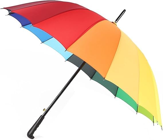 FERCASASHOP® Rainbow Umbrella, 16 Ribs, Multicolor, Windproof, Lightweight, Unisex