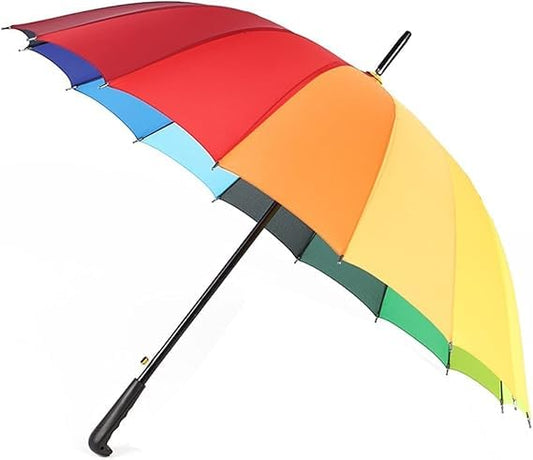 FERCASASHOP® Rainbow Umbrella, 16 Ribs, Multicolor, Windproof, Lightweight, Unisex