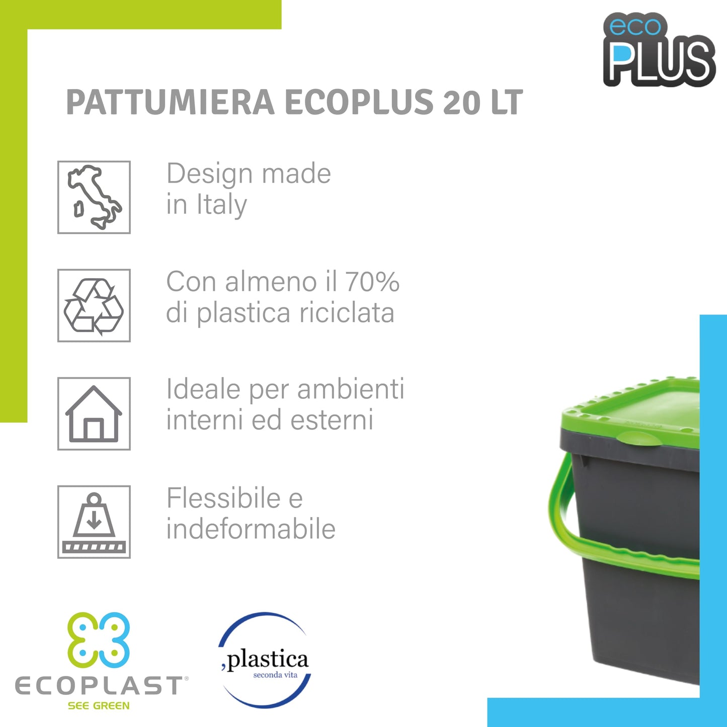 Ecoplast, Waste Separation Bin, Book-Type Opening, Flexible and Non-Deformable, Resistant to All Temperatures, Ideal for Indoor and Outdoor Use, 20 L Capacity, Made in Italy