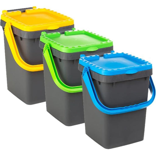 FERCASASHOP - Set of 3 Ecoplus Waste Separation Bins, Polyurethane Bin Ideal for Indoors and Outdoors, Sturdy Space-Saving Rubbish Bin with Ergonomic Handle (3 x 50)