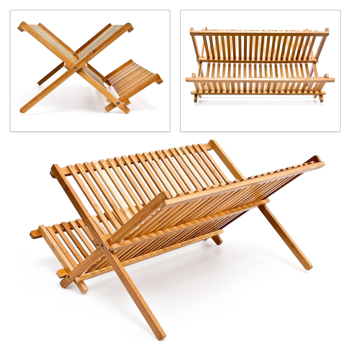 Relaxdays Bamboo Dish Drainer, Two-Tier, Foldable