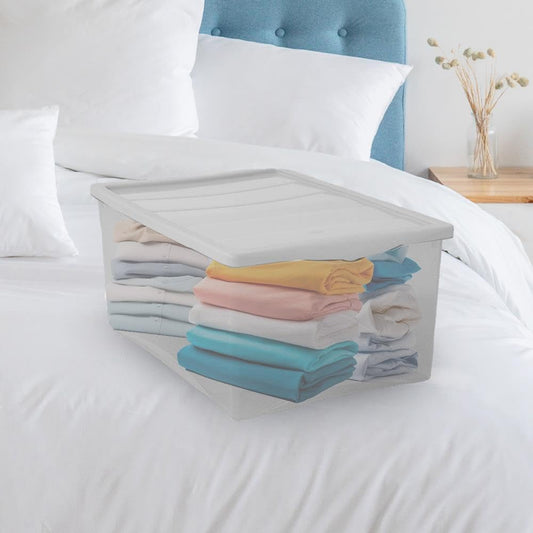 Scatola Plastica Trasparente Spring Box 55x39x25cm con Coperchio - Contenitore Multiuso Resistente