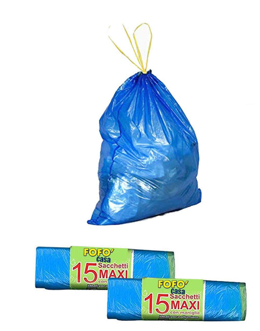 BLUE GARBAGE BAG Roll 15 pcs Size MAXI CM.70x75 WITH HANDLES for IRPOT ECOPLAST DUSTBIN 28 LT 35 LT
