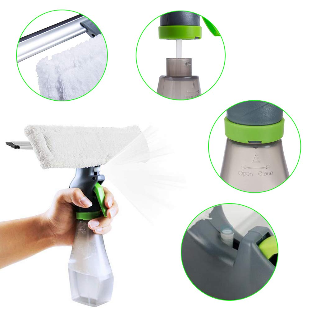 Window Cleaning Tool, BETOY 3-in-1 Multi-Purpose Window Cleaner with Built-in Sprayer and Microfiber Cloth for Cleaning Glass, Windows, Approx. 26.5x25.5cm (White)