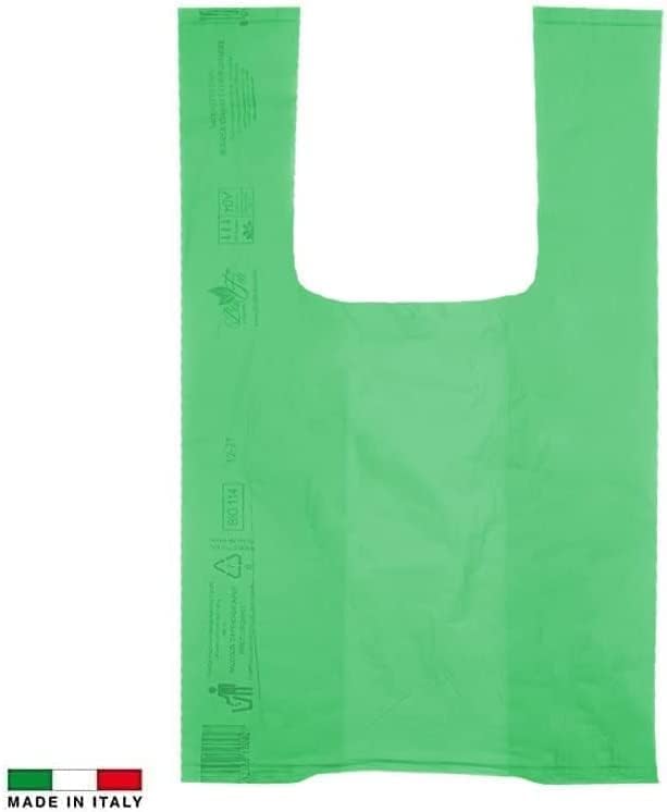 Sacchetti Biodegradabili f.to 55 x 68 da 30 Litri, Sacchi Raccolta Umido Salvagoccia con Manico lungo, Sacchi Organico compostabili e biodegradabili colore verde
