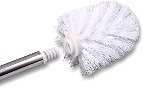 Lot de 3 brosses de rechange et porte-brosse pour WC - Blanc - Manche en acier inoxydable avec tête interchangeable